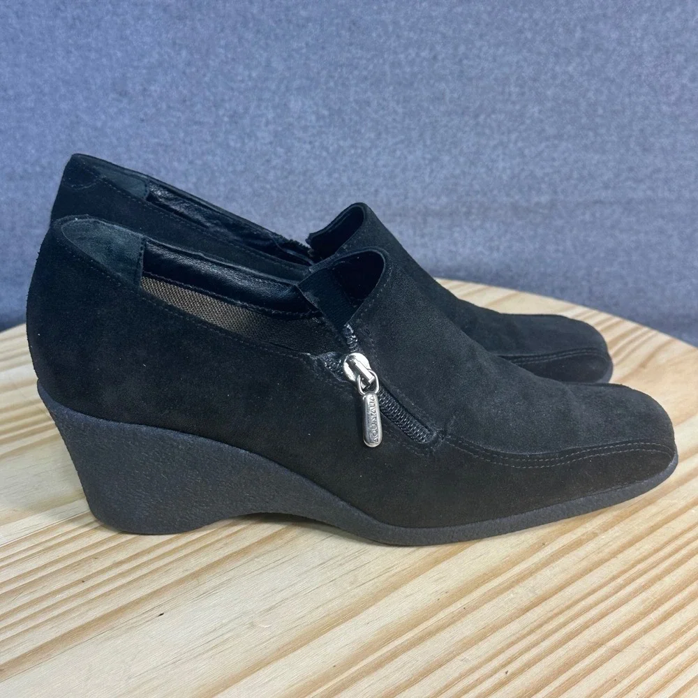Aquatalia by Marvin K Black Suede Wedge Ankle Boots Zipper Size 8‎ Made in Italy